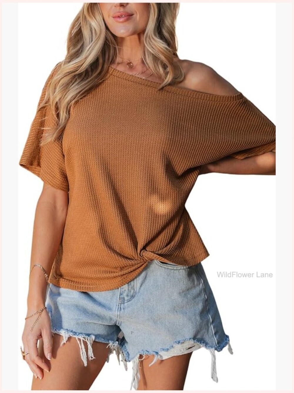 One Shoulder Twist Knot Top Ribbed Knit Summer Blouse Trendy Going Out Shirt